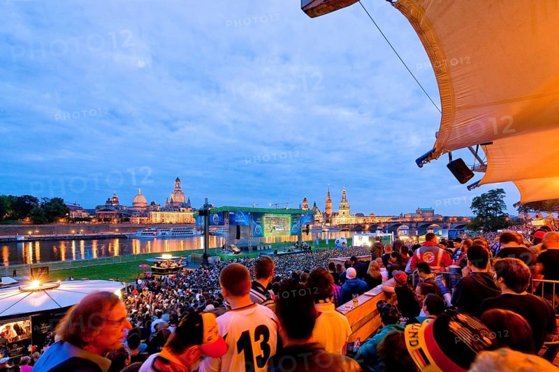 Public viewing on the banks of the Elbe in Dresden on the grounds of the Filmnächte am Elbufer, where thousands of fans cheer for their team as the matches from South Africa are broadcast on a big screen