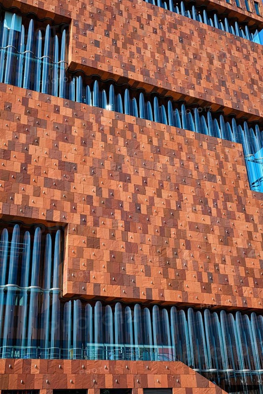 ANTWERP, BELGIUM, MAY 26, 2018: MAS (Museum aan de Stroom) (Museum by the River) on river Scheldt. Opened in 2011, is the largest museum in Antwerp and an example of postmodern Art Deco architecture