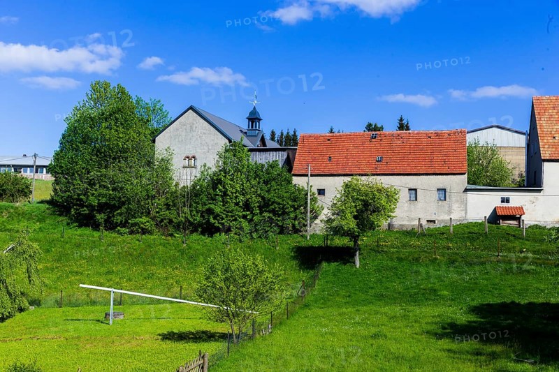 Village view of Oberfrauendorf in the Osterzgebirge mountains