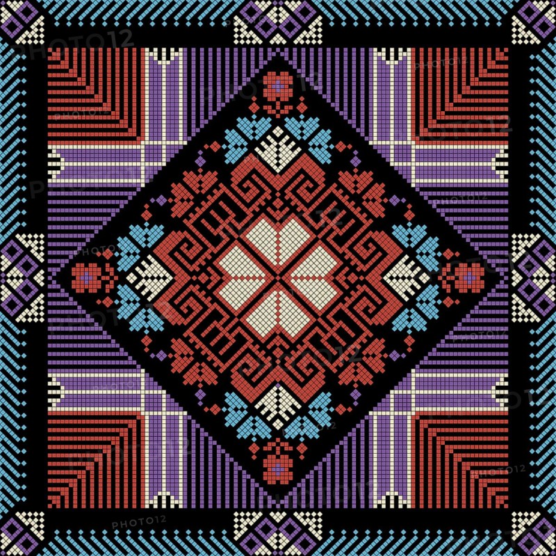 Decorative Palestinian seamless pattern in colors, traditional Tatreez embroidery, vector illustration