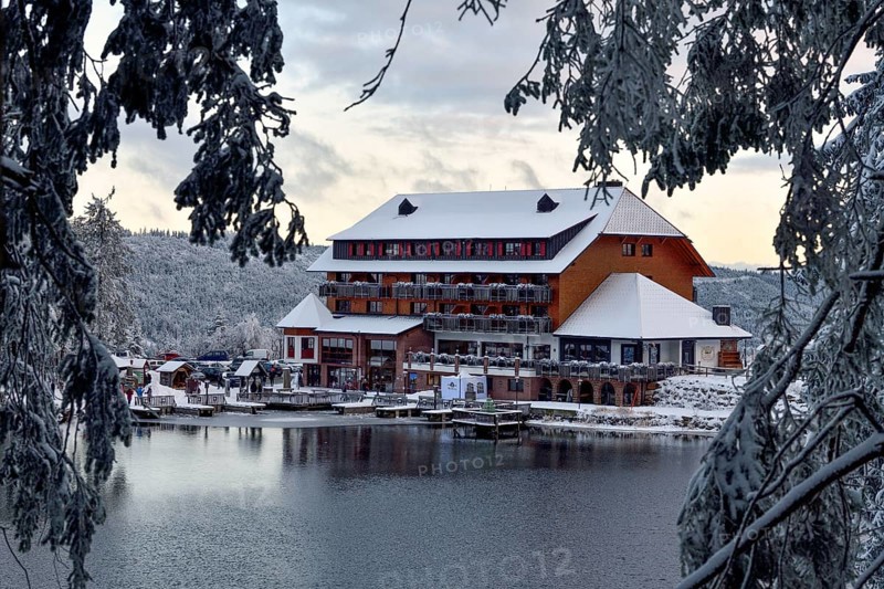 Berghotel Mummelsee, Snow, near Seebach, Black Forest, Ortenaukreis, Baden-Württemberg, Germany, Europe