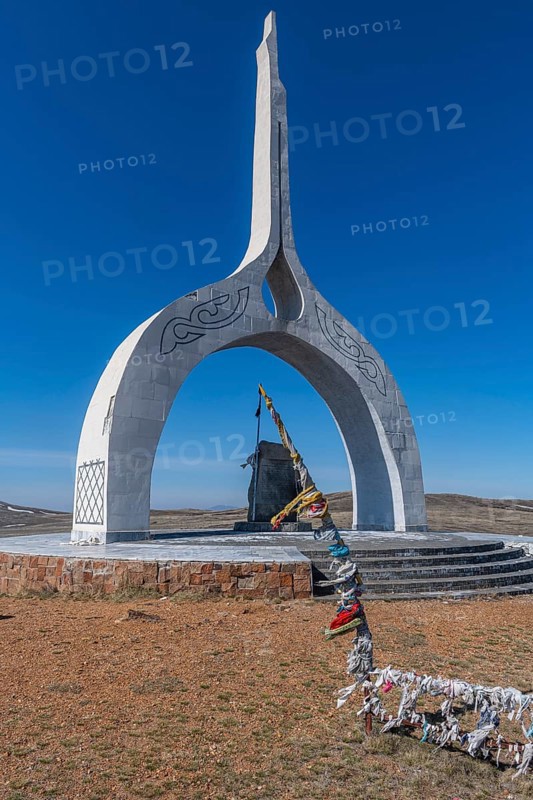Mongol monument in the steppe of eastern Kazakhstan