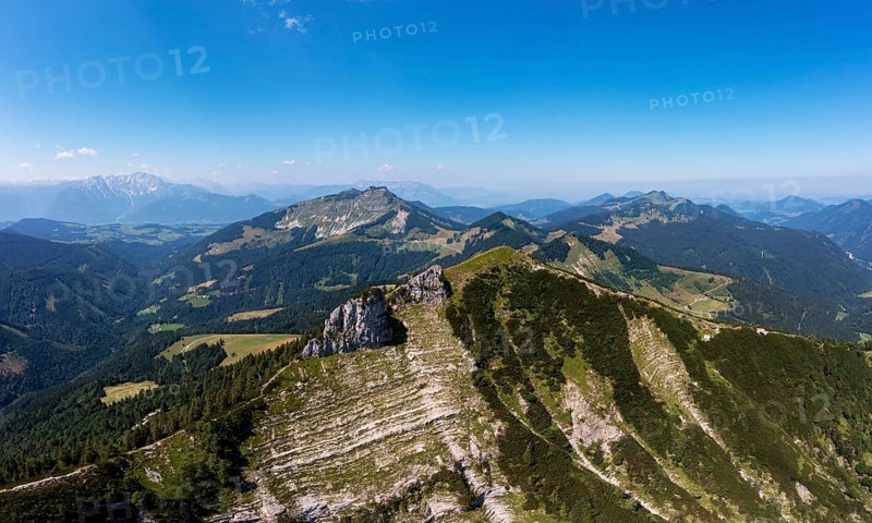 Drone shot, mountain landscape, summit massif of the Regenspitz, Osterhorngruppe, Salzkammergut, Land Salzburg, Austria, Europe