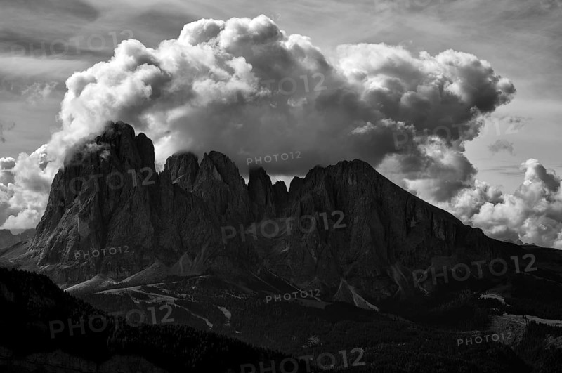Langkofel and Plattkofel, thunderstorm atmosphere, Woken, Rasciesa, Resciesa, Val Gardena, Trentino, South Tyrol, Italy, Europe