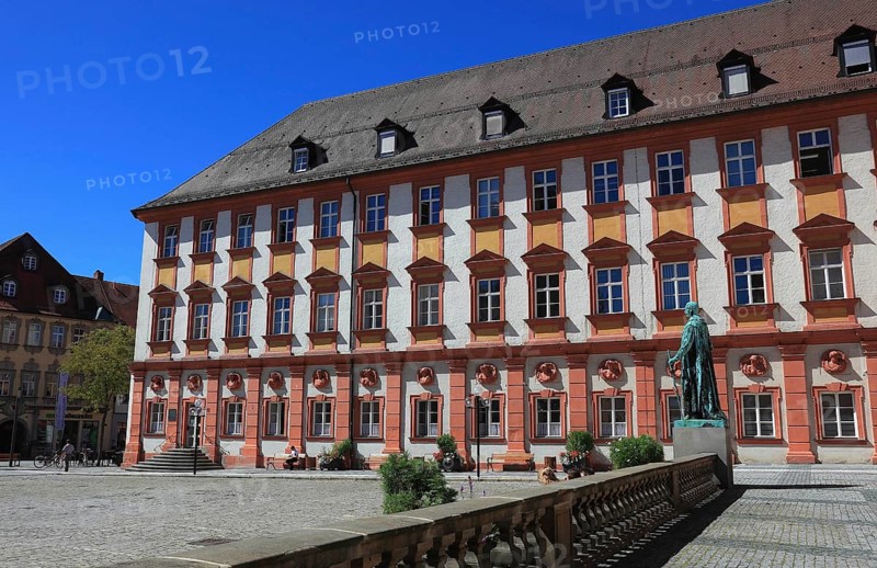 In the city centre of Bayreuth, the Old Palace the statue of Maximilian II. King of Bavaria, Bayreuth, Upper Franconia, Bavaria, Germany, Europe
