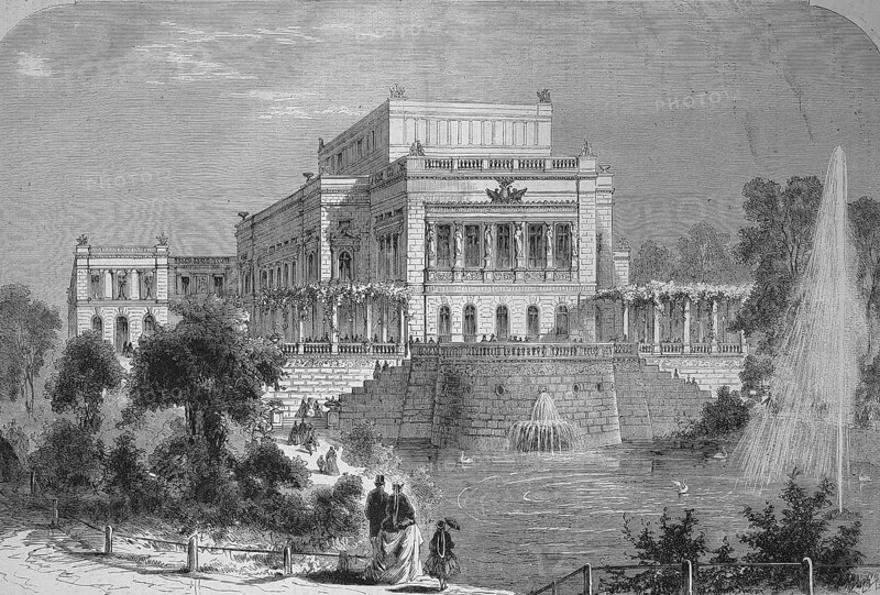 The New Theatre in Leipzig in 1869, Germany, Historical, digitally restored reproduction of a 19th century original, Europe