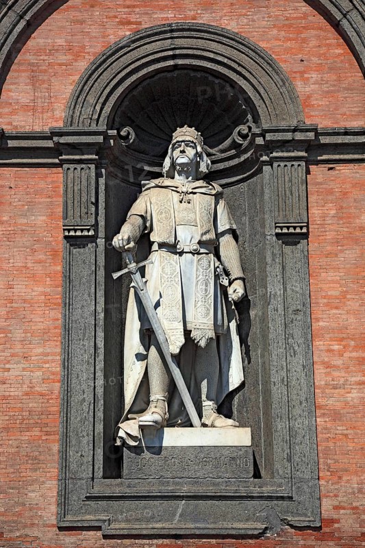 Statue of Rucciero il Normanno at the Palazzo Reale, Palace of the Viceroys, in Piazza del Plebescito, Naples, Campania, Italy, Europe