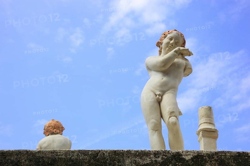 Angel figure at the Nonio Balbo Terrace, ruined city of Herculaneum, Campania, Italy, Europe