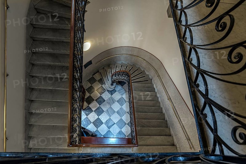 Staircase around 1900 with a wrought-iron banister, in a residential building, Genoa, Italy, Europe