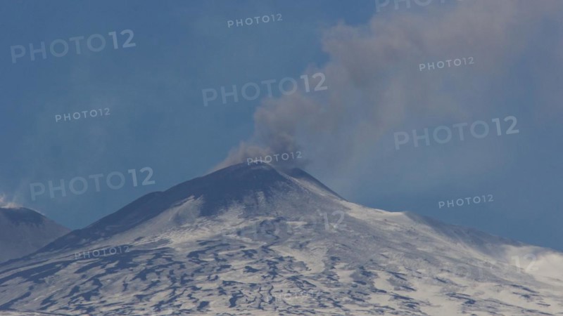 Etna, snow-capped peak, smoking volcano, Eastern Sicily, Sicily, Italy, Europe