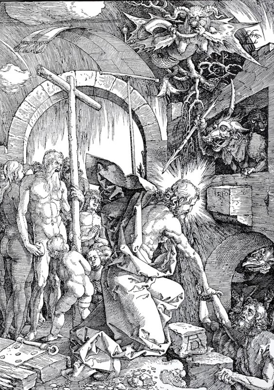 Woodcuts to complete the great Passion, Christ in Limbo, woodcut by Albrecht Dürer, historical, digitally improved reproduction of an old woodcut