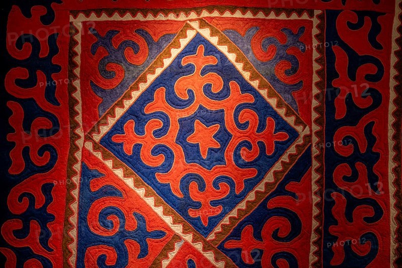 Traditional carpet with pattern, exhibition in the State History Museum, interior view, Bishkek, Kyrgyzstan, Asia