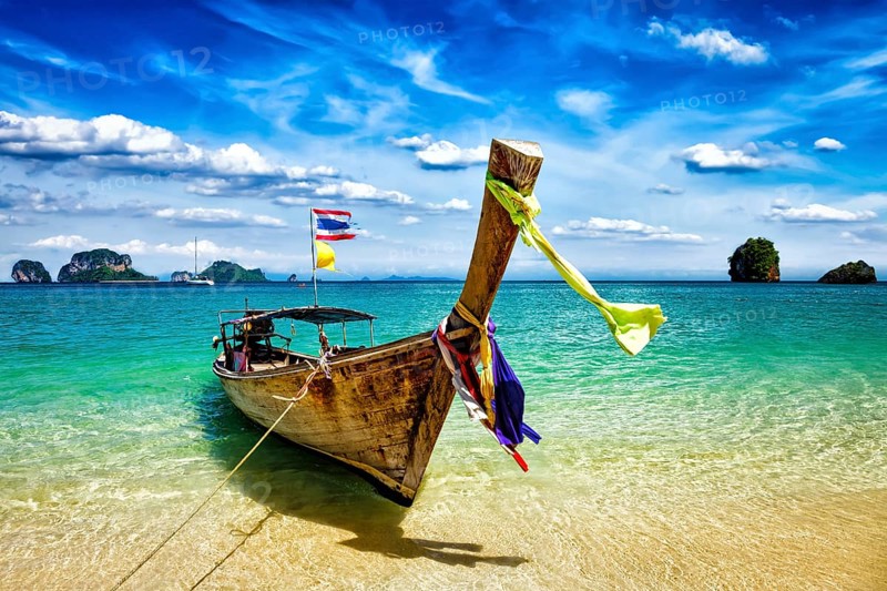 Long tail boat on tropical beach, Krabi, Thailand, Asia