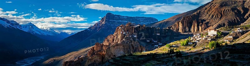 Panorama of Dhankar Monastery and village, Spiti Valley, Himachal Pradesh