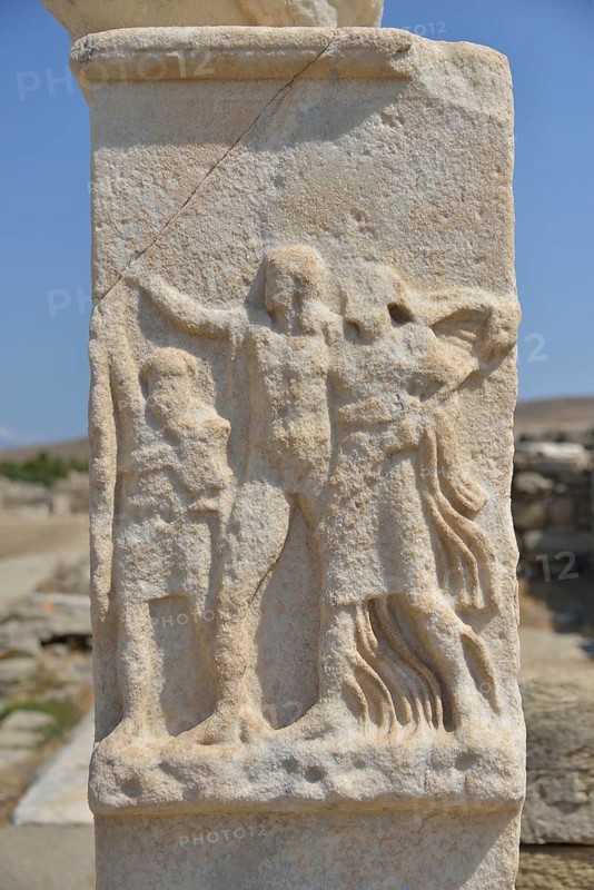 Relief on a phallic column, Delos, UNESCO World Heritage Site, Cyclades, Greece, Europe