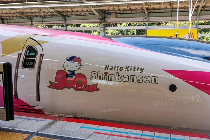 Shinkansen Hello Kitty train type 500 high-speed train of Japan Rail JR West at Shin-Kobe station in Kobe, Japan, Asia