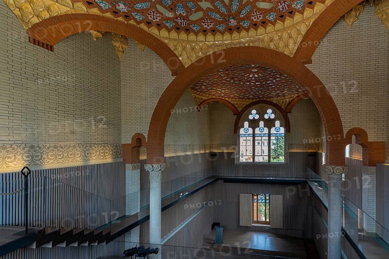 Interior view of the hall and corridors in the main building in the Hospital de la Santa Creu i Sant Pau by architect Lluís Domènech i Montaner, Barcelona, Catalonia
