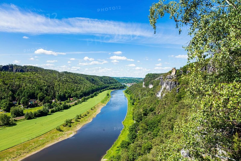 Elbe Valley in Rathen with the Bastei Rock