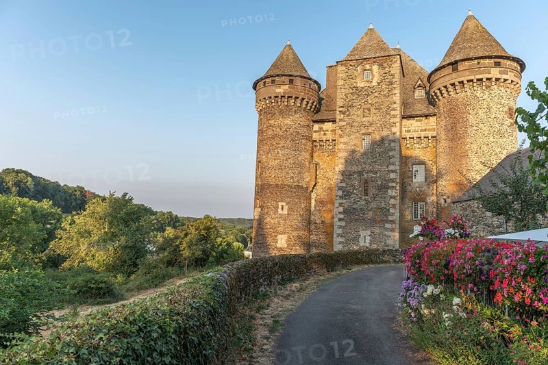 Bousquet castle from the 14th century, classified as a historical monument. Montpeyroux, Aveyron, France, Europe