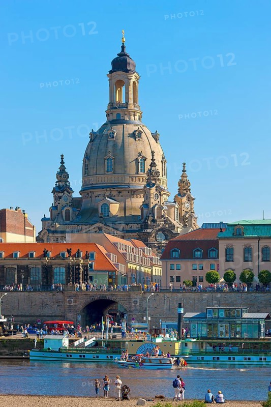 Dresden Silhouette View from Neustätter Elbufer to Dresden Old Town