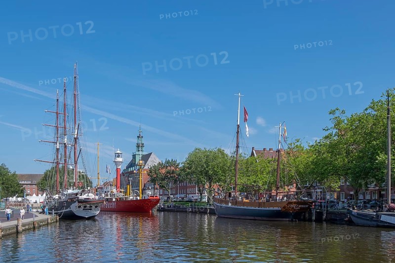 Ratsdelft with museum ships, Emden, East Frisia, Lower Saxony, Germany, Europe