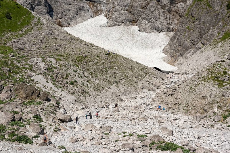 Ice chapel, year-round snowfield below the Watzmann east face, Schönau, Königssee, Berchtesgaden National Park, Berchtesgadener Land, Bavaria, Germany, Europe