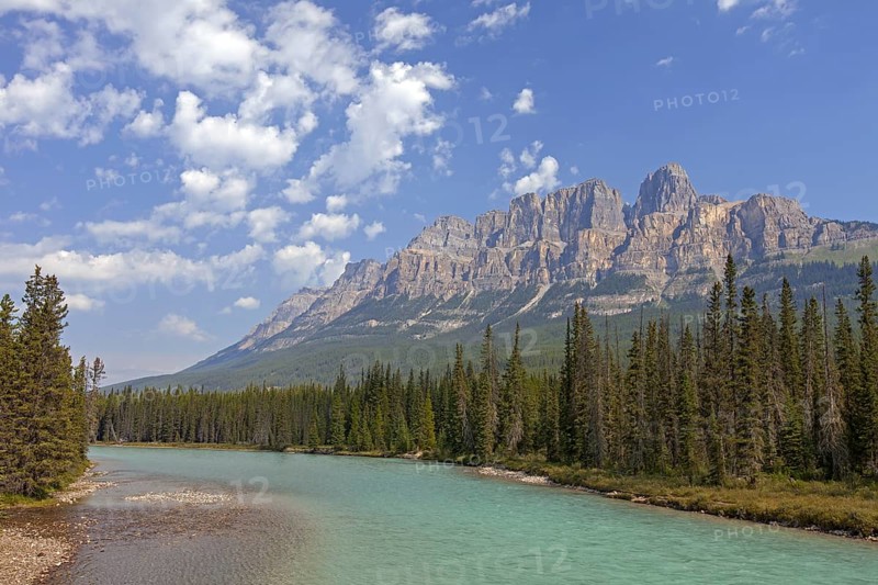 Castle Mountain and the Bow River, Banff National Park, Alberta, Rocky Mountains, Canada, North America