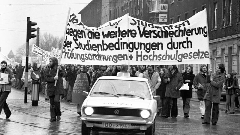 Students at Dortmund University demonstrated on 30.01.1975 against what they saw as a deterioration in study conditions as a result of the Higher Education Framework Act (HRG), Germany, Europe
