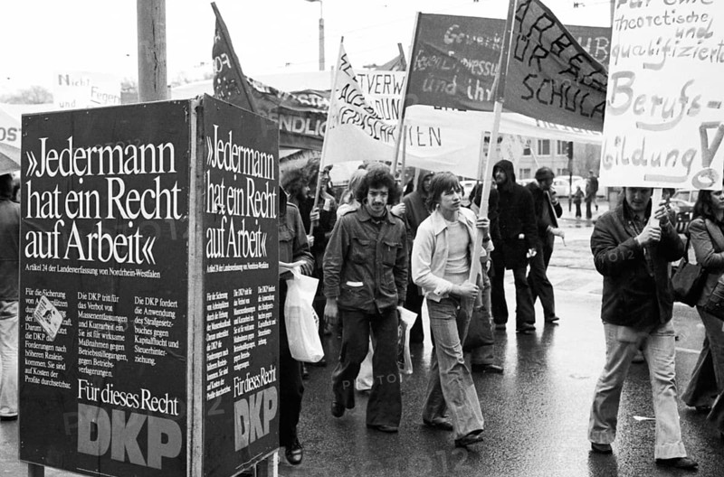 Demonstration of 30, 000 of the DGB youth against unemployment and better vocational training on 19.4.1975 in Dortmund, Germany, Europe