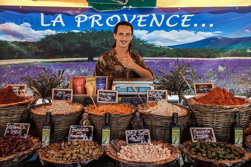 Regional products, farmers' market in Esparron-de-Verdon, Provence-Alpes-Côte d'Azur, Provence, France, Europe