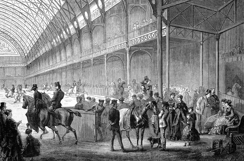 New Riding School in the Palace of Industry, Palace of Industry, 1869, Champs-Elysees, Paris, France, Historic, digitally restored reproduction of an original 19th century artwork, exact original date unknown, Europe