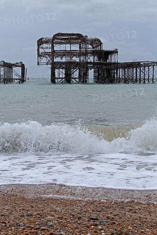 Ruin of the West Pier, destroyed by fire in 2003, Brighton, England, United Kingdom, Europe