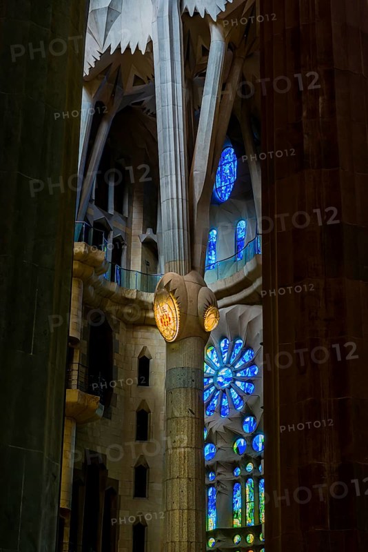 Interior view of the Familia Sagrada by the architect Antonio Gaudi in Barcelona, Spain, Europe