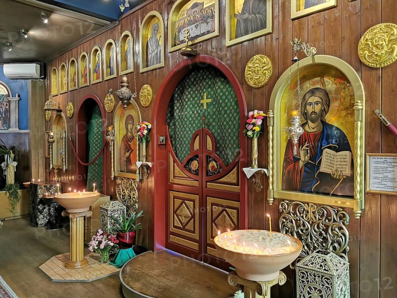 Church of the Orthodox parish of St Nektarios in Bischofsheim a. d. Rhön, Rhoen, district of Rhön-Grabfeld, Lower Franconia, Bavaria, Germany, for editorial use only, Europe