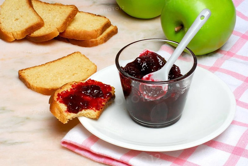 Breakfast, rusk with jam, sour cherry jam, jam, breakfast