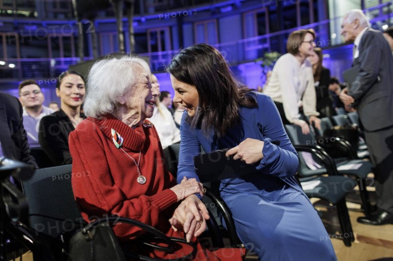 Margot Friedländer, Holocaust survivor, and Annalena Bärbock (Alliance 90/The Greens), Federal Foreign Minister, photographed during the presentation of the DSI Talisman Prize to Dunja Hayali in Berlin, 12 March 2024. Photographed on behalf of the Federal Foreign Office