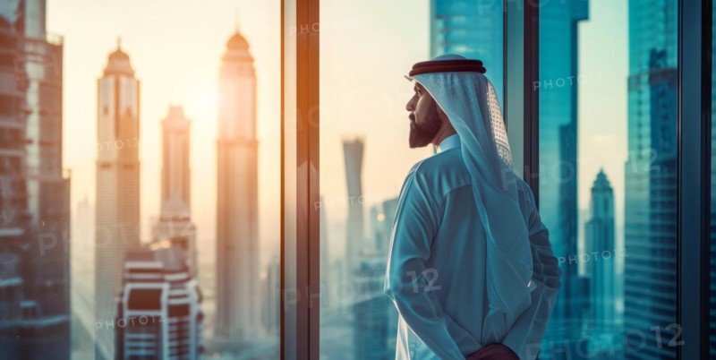 Confident successful arab mulsim business manager executive in corporate office, AI generated