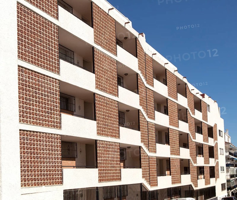 Modern architecture of apartment housing in the town centre of Nerja, Malaga province, Spain, Europe