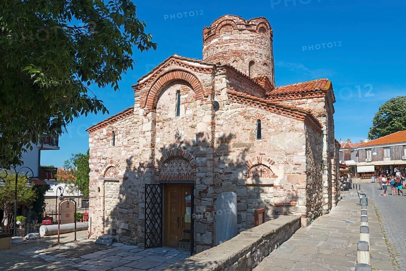 Old Byzantine church with characteristic brick architecture and small windows, Church of St John the Baptist, Black Sea, Nesebar, Nessebar, Burgas, Bulgaria, Europe