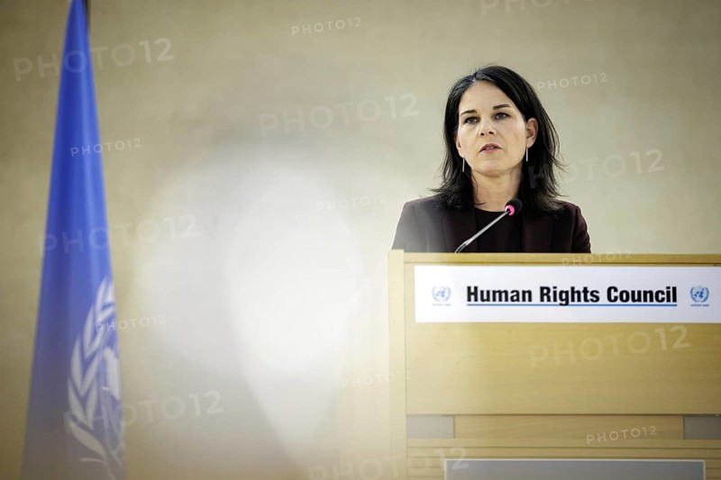 Annalena Bärbock, Federal Foreign Minister, delivers a speech at the 55th session of the UN Human Rights Council in Geneva, 26 February 2024. Photographed on behalf of the Federal Foreign Office