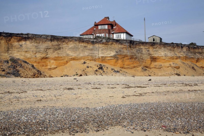 House on cliff top subsequently demolished in March 2011 because of coastal erosion, Easton Bavents, Suffolk, England, United Kingdom, Europe
