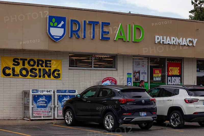 Harrison Twp., Michigan, Signs announce the closing of a Rite Aid drugstore. After filing for Chapter 11 bankruptcy protection in October 2023, Rite Aid has announced the closing of 500 stores