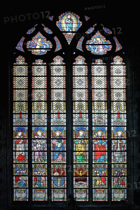 10th century Gothic St. Bavo Cathedral, Stained-Glass window, Ghent, Flanders, Belgium, Europe
