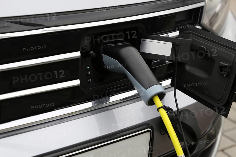 Close-up of an electric car at the charging station