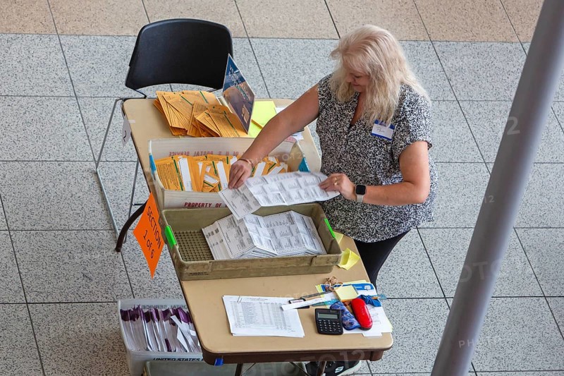 Warren, Michigan USA, 5 November 2024, Election workers open and verify absentee ballots on election day at the city's Civic Center. Warren's city clerk opted not to process these ballots in advance, as allowed by state law, raising fears that results from Michigan's third-largest city would not be available promptly