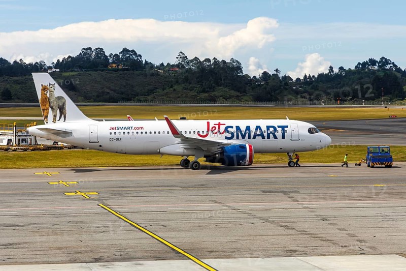 A JetSmart Airbus A320neo aircraft with the registration CC-DIJ at Rionegro Airport in Medellin, Colombia, South America