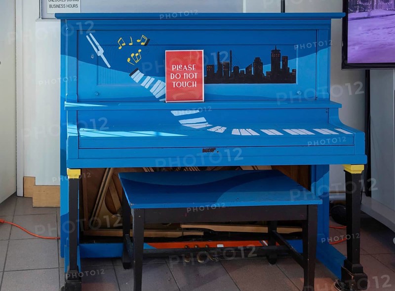 Kansas City, Missouri - A blue piano at the American Jazz Museum. The museum is in the 18th & Vine Jazz District, the home of several music clubs, restaurants, and the Negro Leagues Baseball Museum.