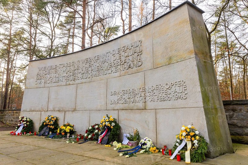 On 13 and 14 February 1945, Dresden was heavily destroyed in three Allied bombing raids. Every year, the people of Dresden commemorate this event at various events. Flowers and wreaths are laid at the site of the mass graves of the dead, Dresden, Saxony, Germany, Europe