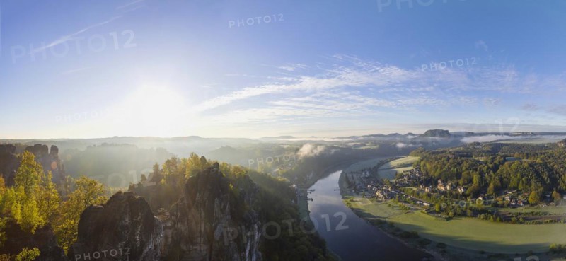 Sunrise in Saxon Switzerland, Rathen, Saxony, Germany, Europe