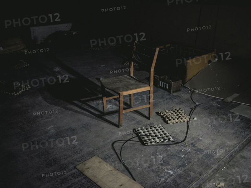 Shooting range in the Isjum police station, where prisoners were tortured with beatings and electric shocks. After the occupation of the city by the Russian army, over 200 people were imprisoned, interrogated and tortured here in freezing temperatures, Isjum, Kharkiv, Ukraine, Europe